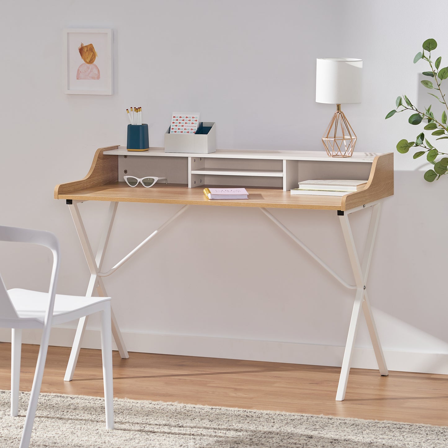 White & Beige Computer Desk