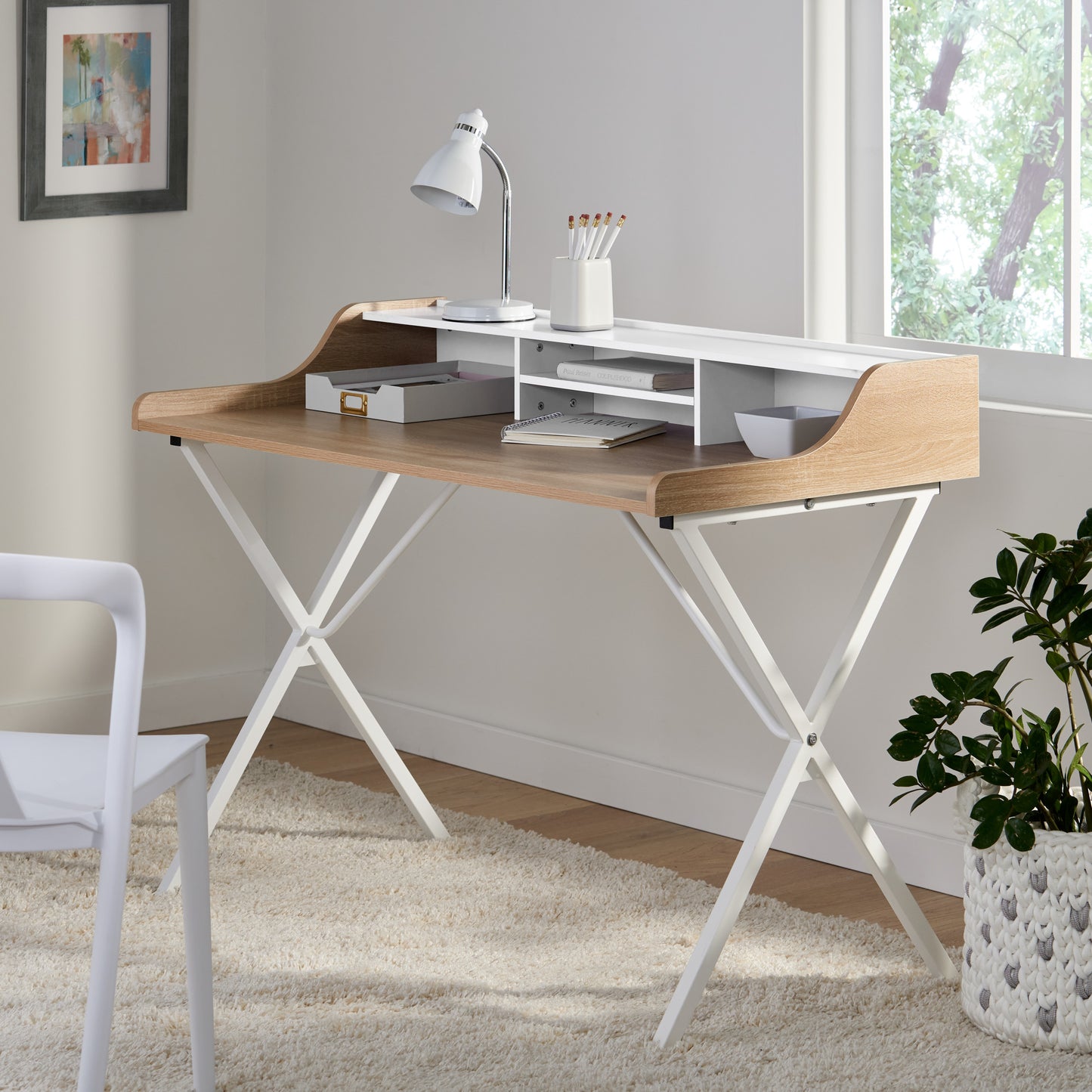 White & Beige Computer Desk