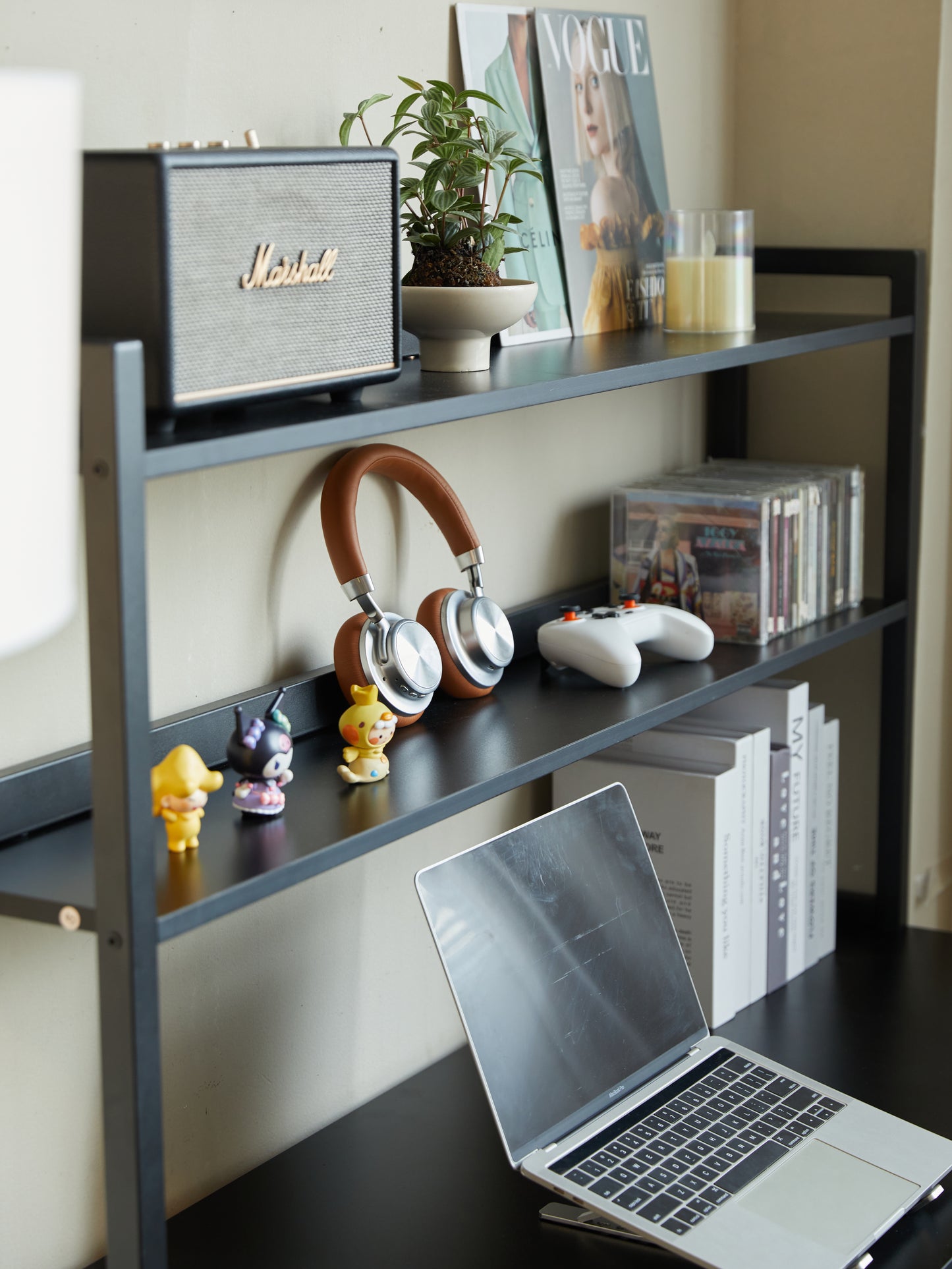 Home Office Desk L shape gaming desk with storage Shelves and stool