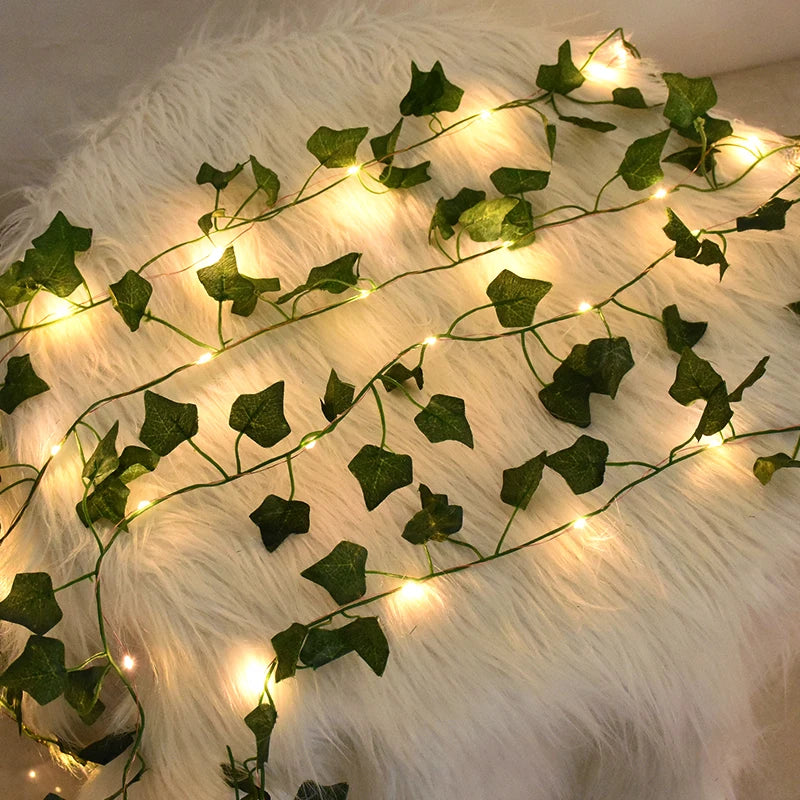 Green Leaf Garland LED String Light Fake Plant Greenery Leaves