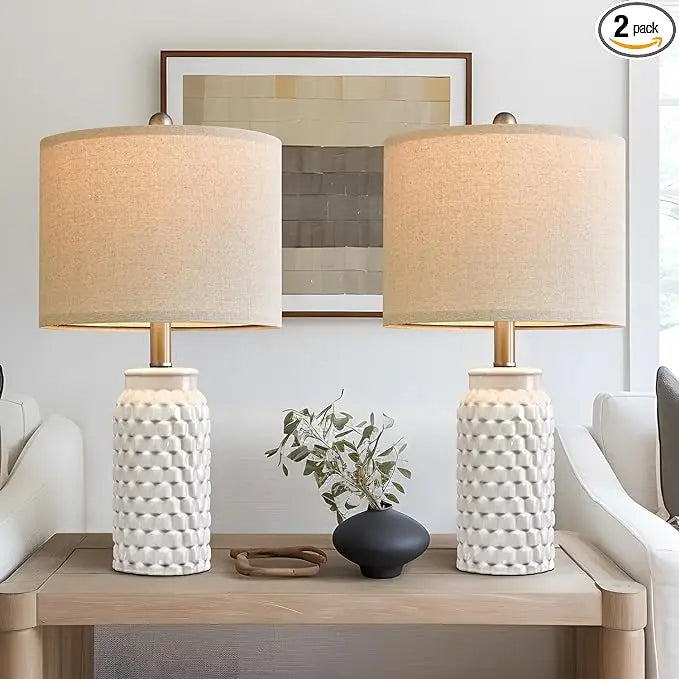 White Modern/Farmhouse Ceramic Lamp Set of 2