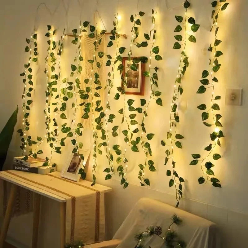 Green Leaf Garland LED String Light Fake Plant Greenery Leaves