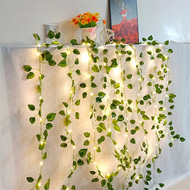 Green Leaf Garland LED String Light Fake Plant Greenery Leaves