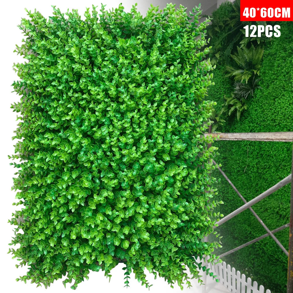 12-Pack Artificial Boxwood Topiary Hedge Panels, Faux Grass Wall Mat