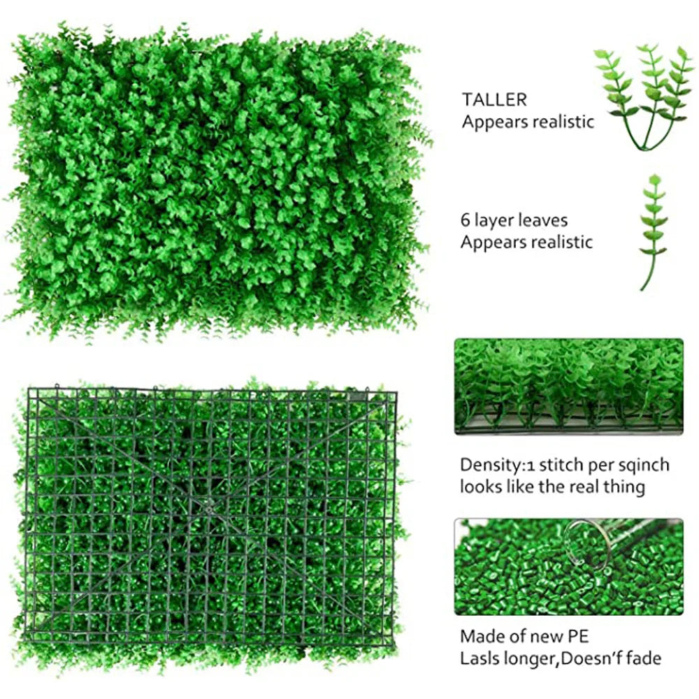 12-Pack Artificial Boxwood Topiary Hedge Panels, Faux Grass Wall Mat