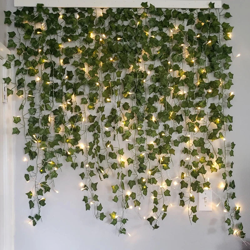 Green Leaf Garland LED String Light Fake Plant Greenery Leaves