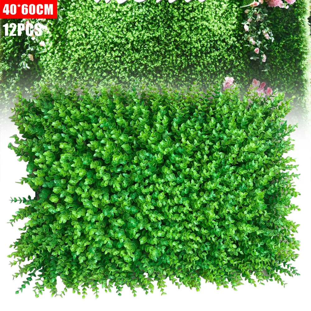 12-Pack Artificial Boxwood Topiary Hedge Panels, Faux Grass Wall Mat