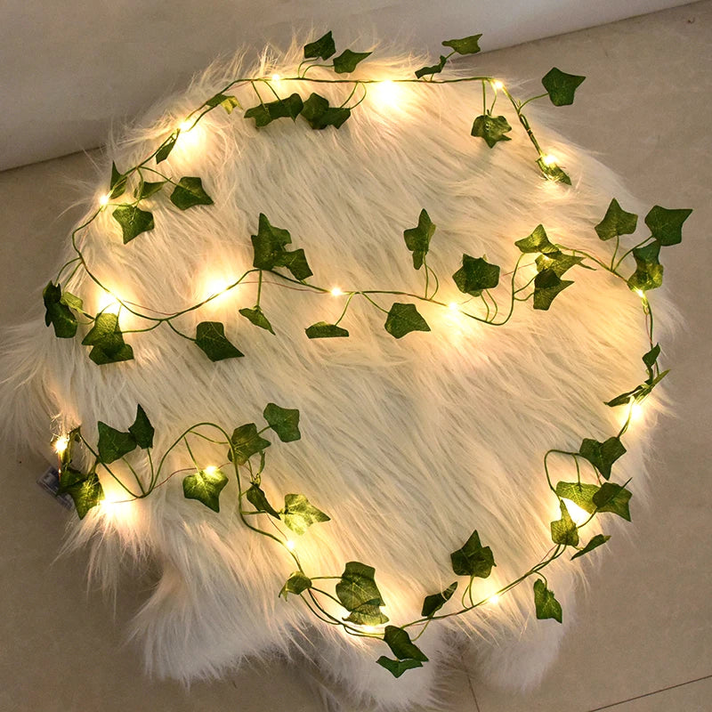 Green Leaf Garland LED String Light Fake Plant Greenery Leaves