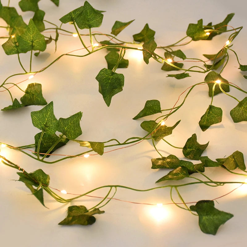 Green Leaf Garland LED String Light Fake Plant Greenery Leaves