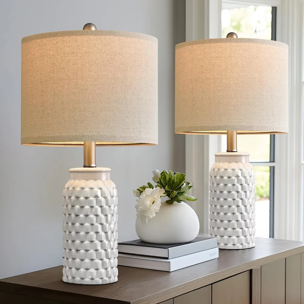 White Modern/Farmhouse Ceramic Lamp Set of 2