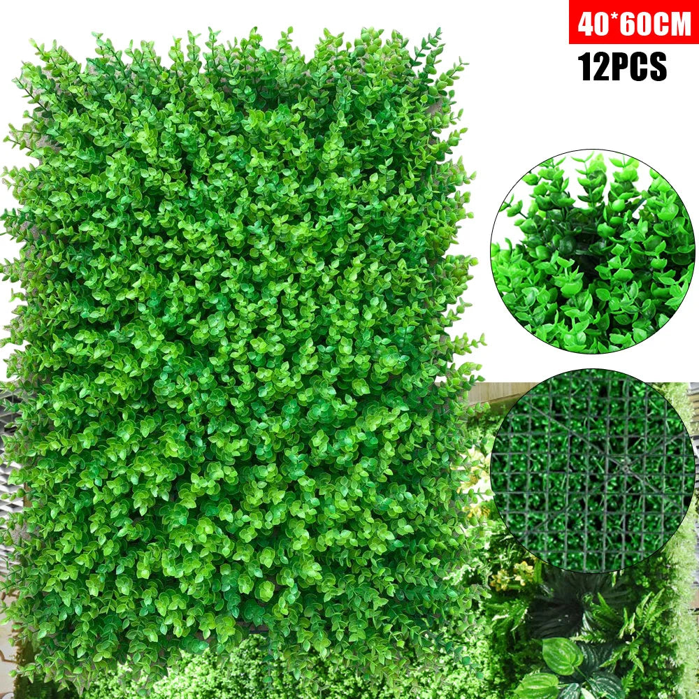 12-Pack Artificial Boxwood Topiary Hedge Panels, Faux Grass Wall Mat