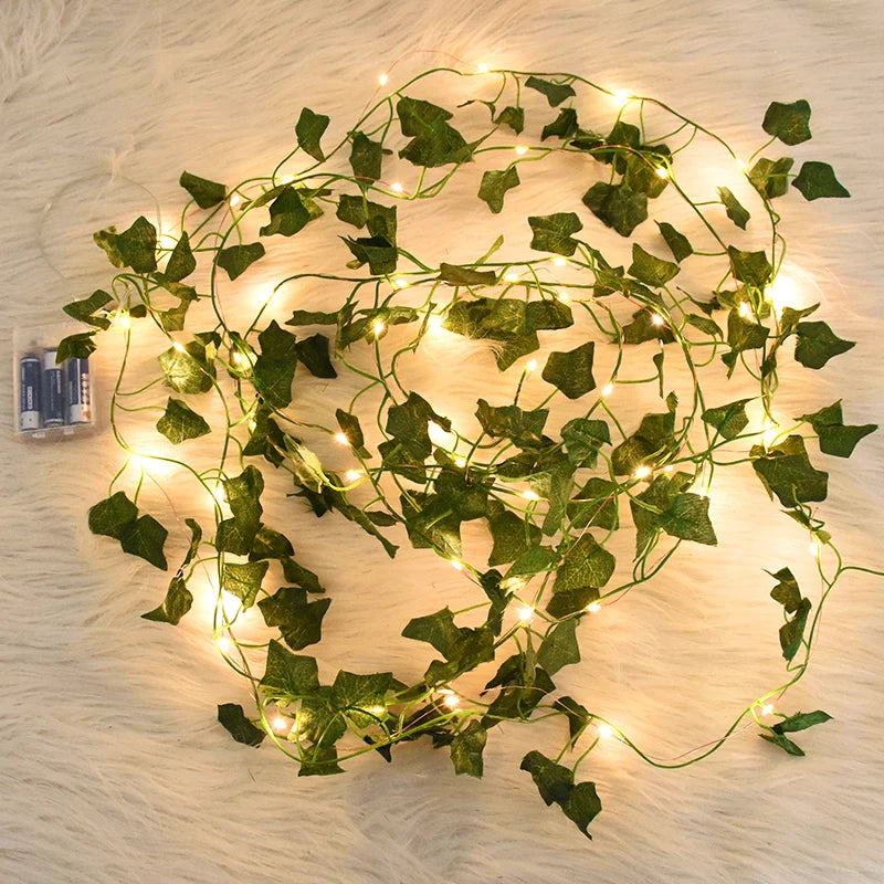 Green Leaf Garland LED String Light Fake Plant Greenery Leaves