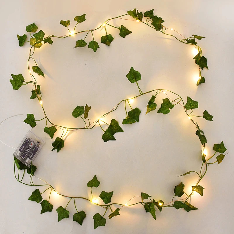 Green Leaf Garland LED String Light Fake Plant Greenery Leaves