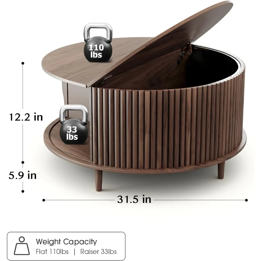 Round Modern Coffee Table with Sliding Cabinet Door