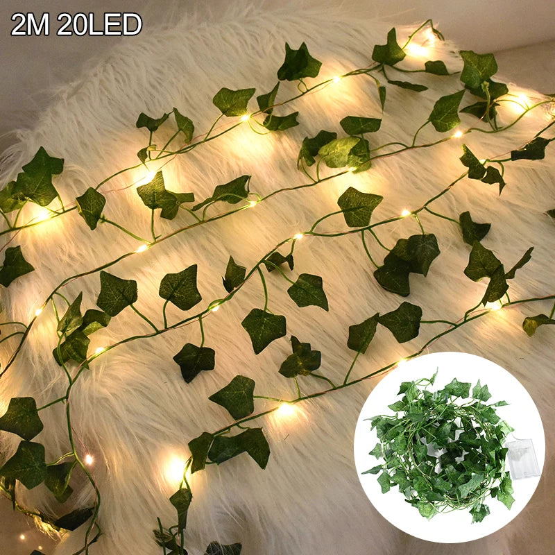 Green Leaf Garland LED String Light Fake Plant Greenery Leaves