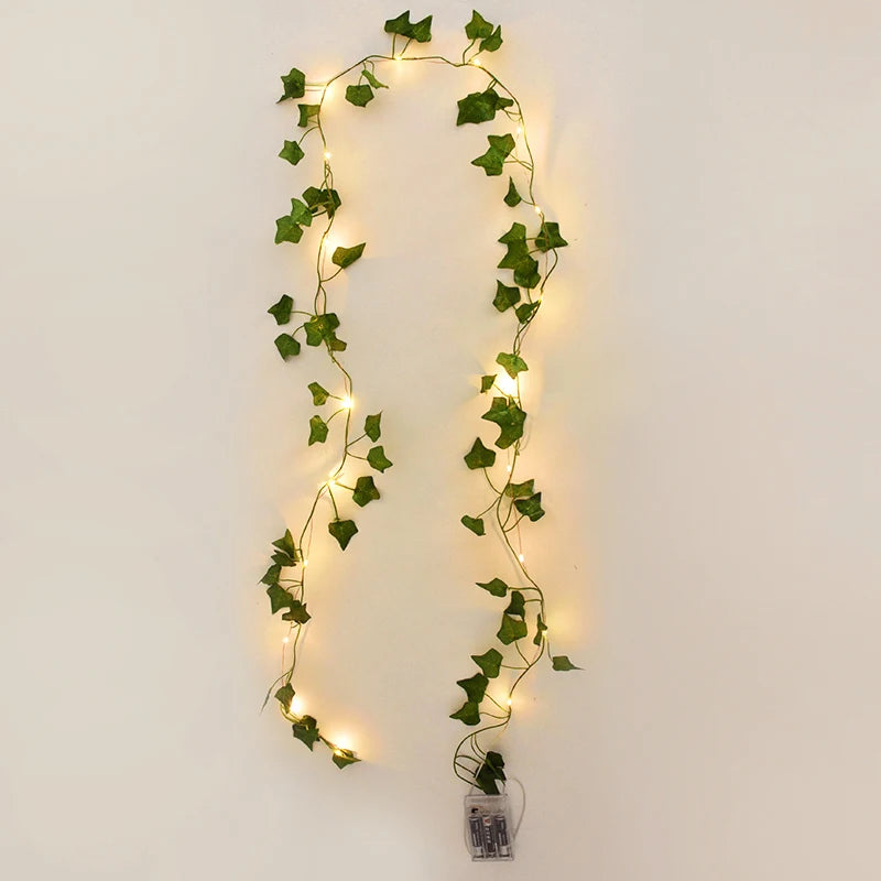 Green Leaf Garland LED String Light Fake Plant Greenery Leaves