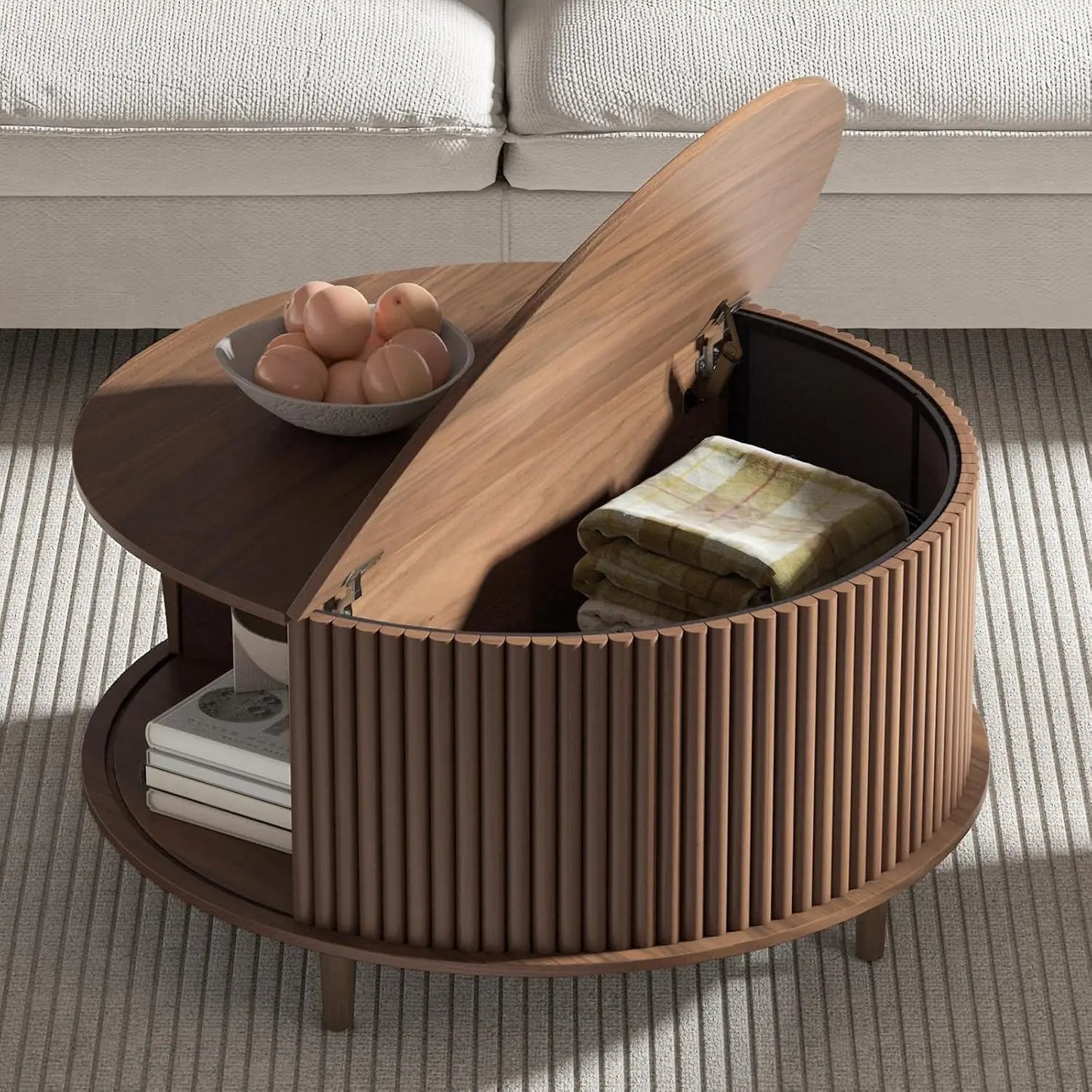 Round Modern Coffee Table with Sliding Cabinet Door